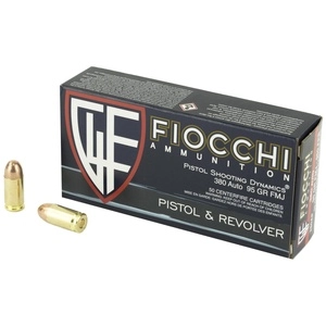 Fiocchi Ammunition Centerfire Pistol 380ACP 95 Grain FullMetal Jacket 50 Round Box 