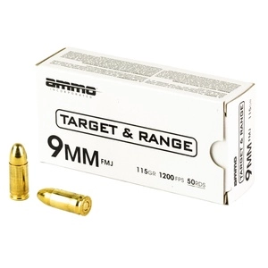 Ammo Inc Target & Range 9mm 115 Grain Full Metal Jacket Bullet 50 Round Box 
